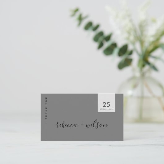 SCANDI CLEAN DARK GRAY MINIMAL WEDING DANK U VISITEKAARTJE (Staand voorkant)