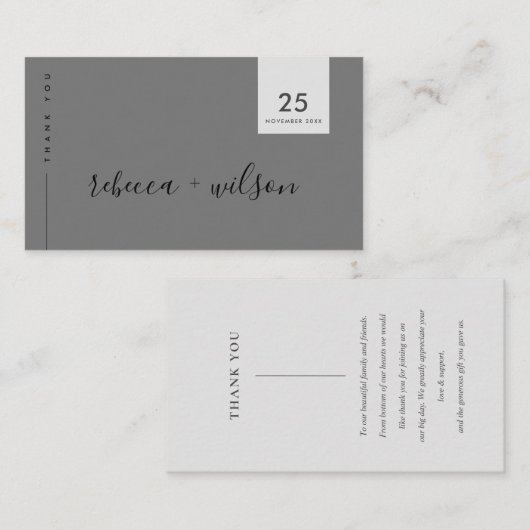 SCANDI CLEAN DARK GRAY MINIMAL WEDING DANK U VISITEKAARTJE (Voorkant / Achterkant)