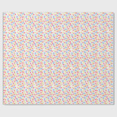 Scandi Ditsy Blauwe Vogel Rood Gele Bloem Cadeaupapier (Vlak)