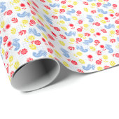 Scandi Ditsy Blauwe Vogel Rood Gele Bloem Cadeaupapier (Rol Hoek)