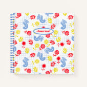 Scandi Ditsy Blue Bird Red Yellow Flower Journal Notitieboek (Voorkant)
