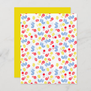 Scandi Ditsy Blue Bird Red Yellow Flower Scrapbook