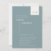 SCANDI DUSKY BLUE MONOGRAM KOUPLY SHOWER INVITE BEDANKKAART (Voorkant)