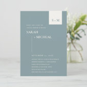 SCANDI DUSKY BLUE MONOGRAM KOUPLY SHOWER INVITE BEDANKKAART (Staand voorkant)