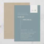 SCANDI DUSKY BLUE MONOGRAM KOUPLY SHOWER INVITE BEDANKKAART (Voorkant / Achterkant)