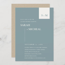 SCANDI DUSKY BLUE MONOGRAM KOUPLY SHOWER INVITE BEDANKKAART