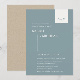 SCANDI DUSKY BLUE MONOGRAM KOUPLY SHOWER INVITE BEDANKKAART