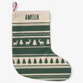 Scandi Fair Isle | Groene Aangepaste Naam Kleine Kerstsok (Voorkant)