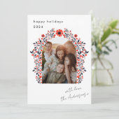 Scandi Floral Arch Kerstvakantie Foto Kaart (Staand voorkant)