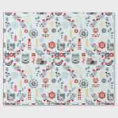 Scandi Folk Art Birds Planten Flowers Red Cadeaupapier (Vlak)