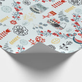 Scandi Folk Art Birds Planten Flowers Red Cadeaupapier (Hoek)