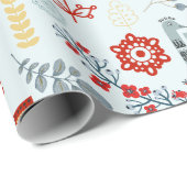 Scandi Folk Art Birds Planten Flowers Red Cadeaupapier (Rol Hoek)