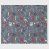 Scandi Folk Art Birds Planten Flowers Red WR Cadeaupapier (Vlak)