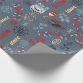 Scandi Folk Art Birds Planten Flowers Red WR Cadeaupapier (Hoek)