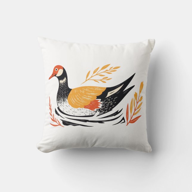 Scandi Folk Art Eend Huis Kussen (Voorkant)