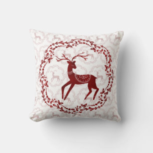 Scandi Folk Art kerststijl Deer & Birds Kussen