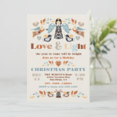 Scandi Folk art Love and Light Kerstparty Kaart (Staand voorkant)