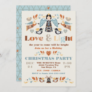Scandi Folk art Love and Light Kerstparty Kaart