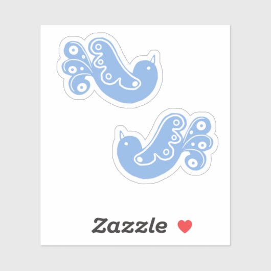 Scandi Folk Blauw Witte Vogels Sticker (Vel)