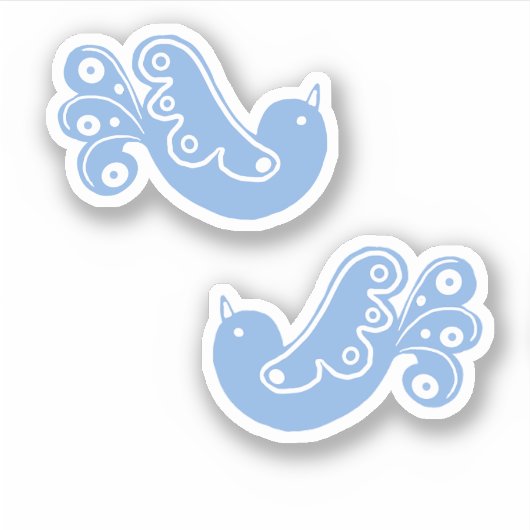 Scandi Folk Blauw Witte Vogels Sticker (Voorkant)