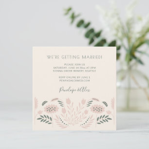 Scandi Folk Bloemen Roze Salie Romantische Trouwda Kaart