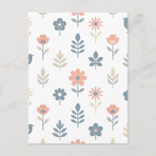Scandi Folk Bloemen Vogels Patroon Briefkaart