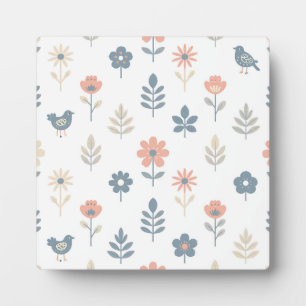 Scandi Folk Bloemen Vogels Patroon Fotoplaat