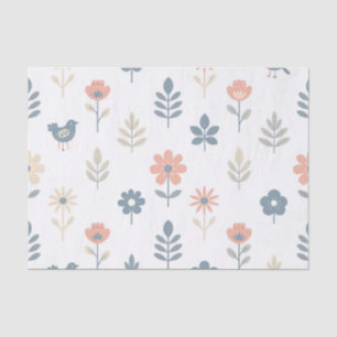Scandi Folk Bloemen Vogels Patroon Tissuepapier