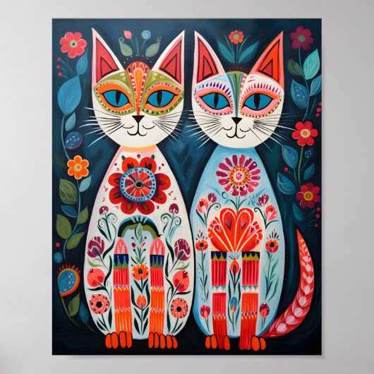Scandi Folk Cats Poster (Voorkant)