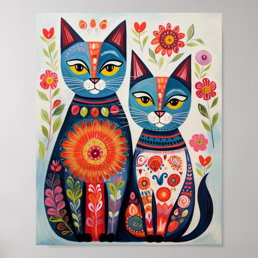 Scandi Folk Cats Poster (Voorkant)