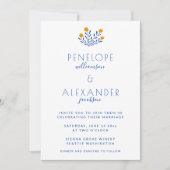 Scandi Folk Floral in Blue and Yellow Wedding Kaart (Voorkant)