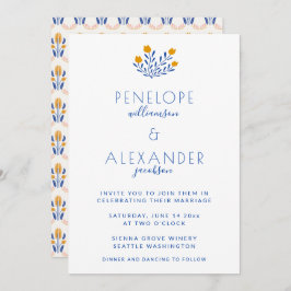 Scandi Folk Floral in Blue and Yellow Wedding Kaart