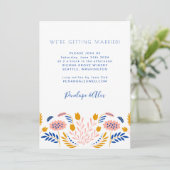 Scandi Folk Flowers Blue Yellow Casual Weddenschap Kaart (Staand voorkant)