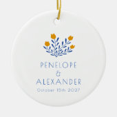 Scandi Folk Flowers Blue Yellow Custom Wedding Keramisch Ornament (Voorkant)