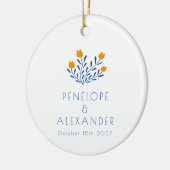 Scandi Folk Flowers Blue Yellow Custom Wedding Keramisch Ornament (Links)