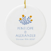Scandi Folk Flowers Blue Yellow Custom Wedding Keramisch Ornament (Achterkant)