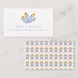 Scandi Folk Flowers in Blue and Yellow Wedding Informatiekaartje