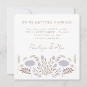 Scandi Folk Flowers op Lila Casual bruiloft Kaart (Voorkant)