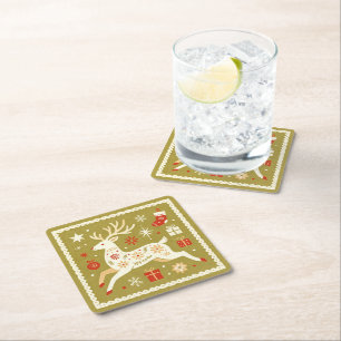 Scandi Folk Rendier Kerst Papier Onderzetters