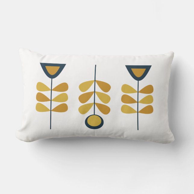 Scandi Garden Floral Triplet in Mustard en Navy Kussen (Voorkant)