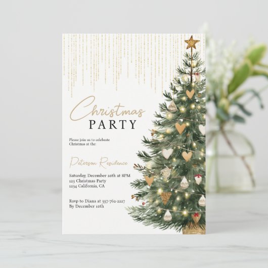 Scandi Gouden Waterverf Kerstboom Winter Kaart (Staand voorkant)