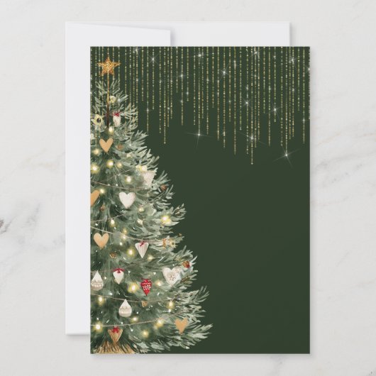 Scandi Gouden Waterverf Kerstboom Winter Kaart (Achterkant)