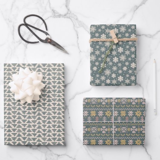 Scandi green kerstset inpakpapier vel (Voorkant)