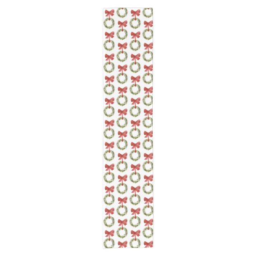Scandi Greenery Kerstkrans Red Bow Korte Tafelloper (Voorkant)