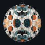 Scandi Groove Dartbord<br><div class="desc">Transformeer je speelkamer in een galerij met ons "Scandi Groove" dartbord. Dit is niet alleen een klassiek spel, het is een gedurfd stuk functionele kunst. Met ons kenmerkende abstracte ontwerp, het levendige patroon van gelaagde cirkels en verticale lijnen in een stijlvol palet van diep blauwgroen, verbrand sinaasappel en crème maakt...</div>