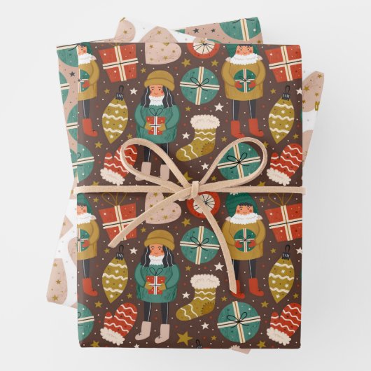 Scandi Holiday Pattern Cute Inpakpapier Vel (In situ)