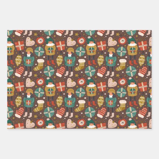 Scandi Holiday Pattern Cute Inpakpapier Vel (Voorkant)