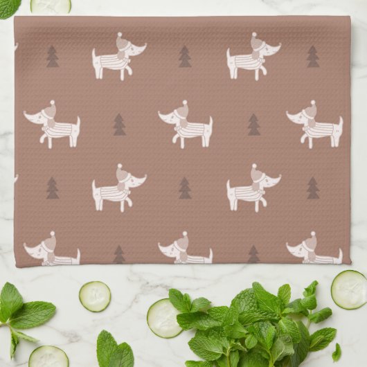 Scandi Hond & Kerstbomen Keukenhanddoek (Gevouwen)