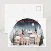 Scandi-huizen op een winteravond, Prettig kerstfee Feestdagenkaart (Voorkant / Achterkant)