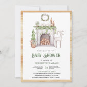 Scandi Kerst Haard QR Code Baby Shower Kaart (Voorkant)